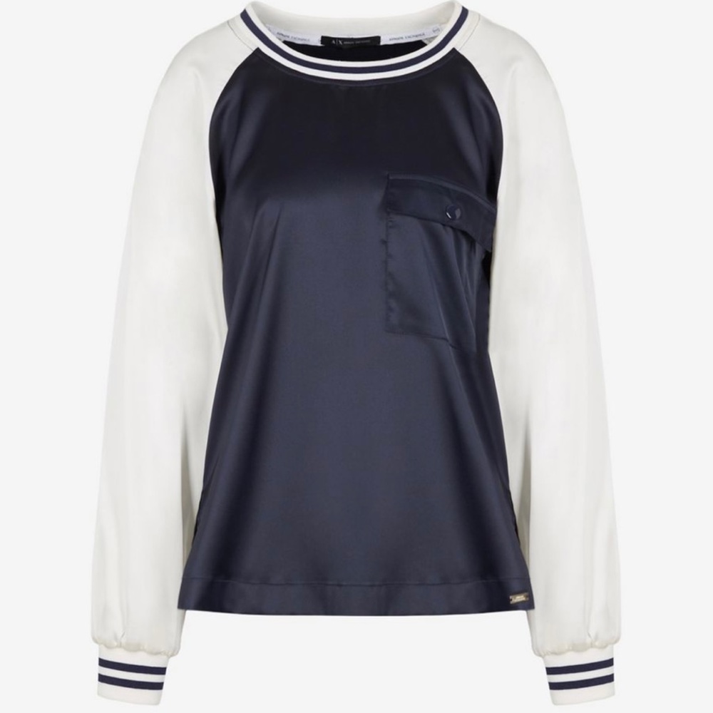 ARMANI EXCHANGE TWO-TONE STRETCH SATIN BLOUSE